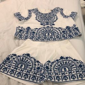 Blue and White boutique set. Shorts S top M